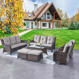 Rilyson Wicker Patio Furniture Set - 7 Piece Rattan Outdoor Sectional Conversation Sets with 2 Rocking Swivel Chairs - Photo 1