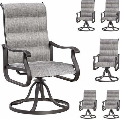 Patio Swivel Chairs Set of 6, Outdoor Dining Chairs with High Back, All-Weather Swivel Rocker Chair for Lawn, Porch or Garden (Padded Grey)