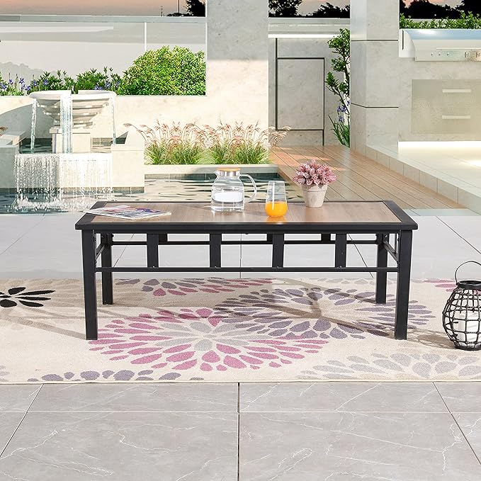 PatioFestival Patio Side Table Aluminum Composite Panel Outdoor Table Weather Resistant Outdoor End Table with Wood Grain,Coffee Table for Patio Bistro,Conversation,Outdoor Furniture Set(Rrectangle)