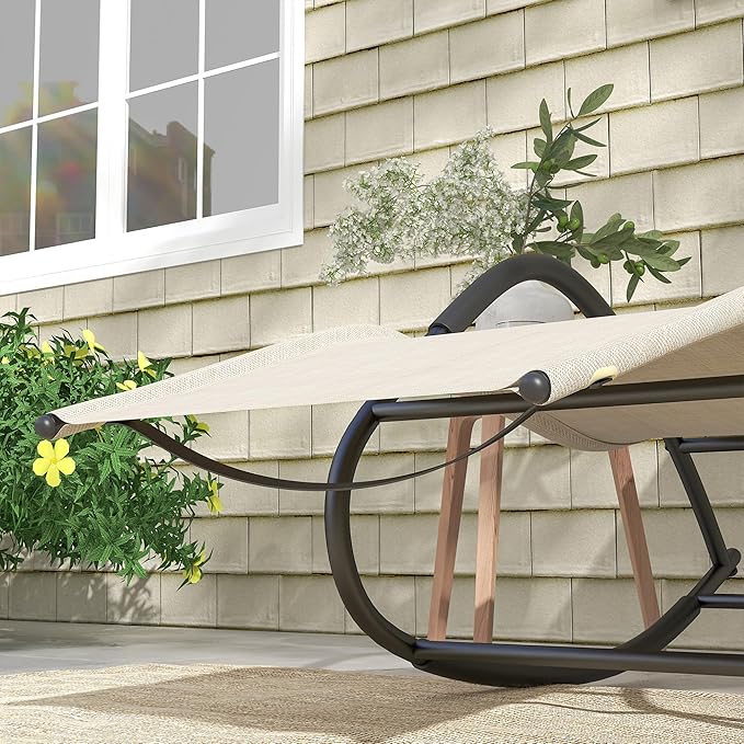 Outsunny Rocking Chair, Zero Gravity Patio Chaise Sun Lounger, Outdoor Rocker, UV Water Resistant, Pillow for Sunbathing - Photo 9