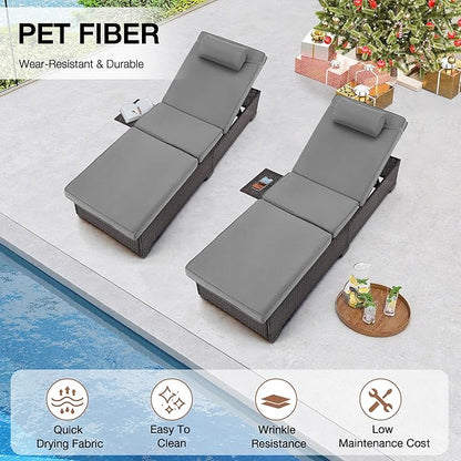 HOMREST PE Wicker Chaise Lounge Chairs Set of 4,Adjustable 5 Position Outside Rattanr Patio Pool Chair with Headrest,Cushion and Storage Rack for Poolside Backyard Porch,Grey
