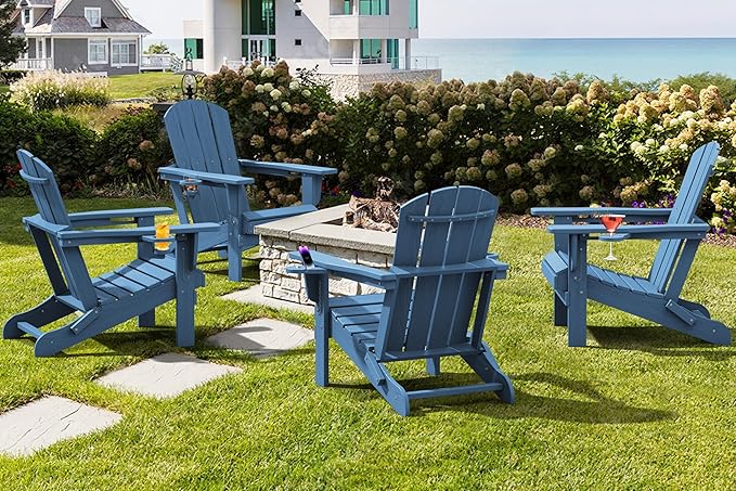 SERWALL Folding Adirondack Chair, HDPE Adirondack Chairs Set of 8 - Photo 9