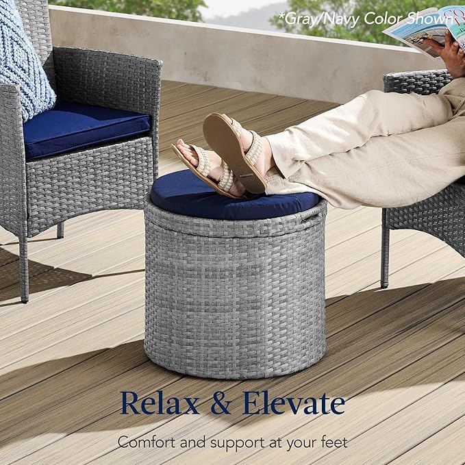 Best Choice Products Round Wicker Ottoman, Multipurpose Outdoor Furniture for Patio, Backyard, Additional Seating - Photo 6