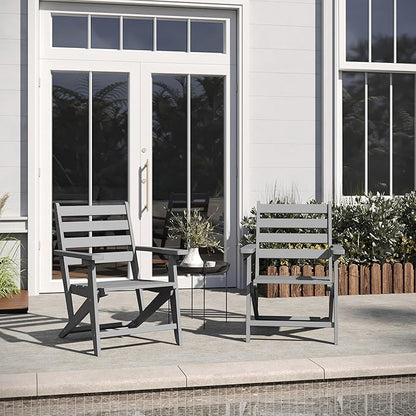 Flash Furniture Tolleson Adirondack Dining Chair with Cup Holder, Commercial Weather Resistant Recycled HDPE Adirondack Chair, Fold Out Cupholder, Gray