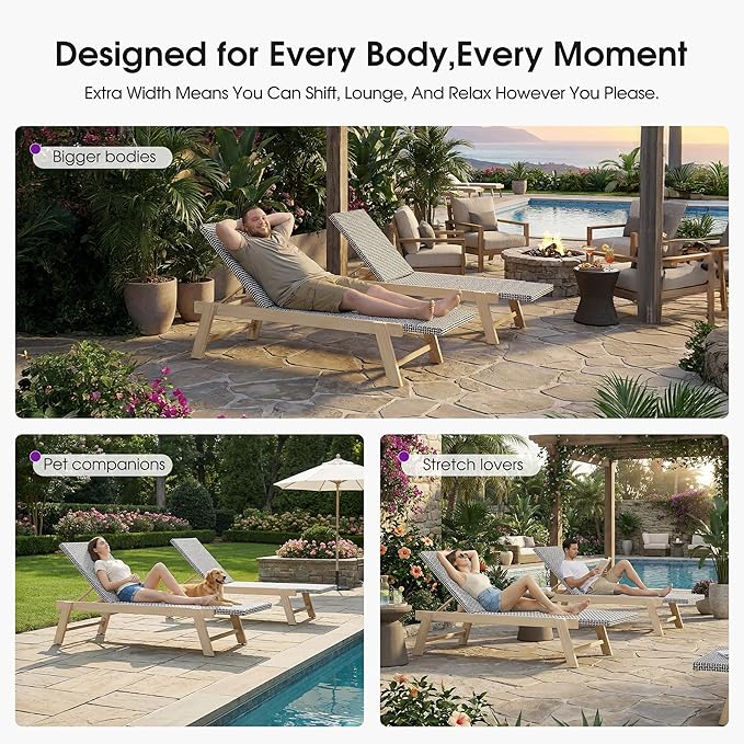 PURPLE LEAF Extra Large Patio Chaise Lounge 2 Pieces French Outdoor Wicker Lounger Matte White Aluminum Frame 771LBS Capacity PE Rattan Adjustable Backrest for Pool Garden Beach Backyard Black
