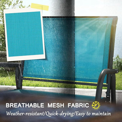 Outsunny Porch Glider Set of 2, Metal Frame Swing Glider Chair with Breathable Mesh Fabric, Curved Armrests and Steel Frame for Garden, Poolside, Backyard, Balcony, Blue