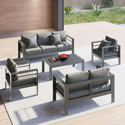 All-Weather Aluminum Outdoor Coffee Table, Modern Rectangle Patio Coffee Table for Balcony Garden, Deep Grey