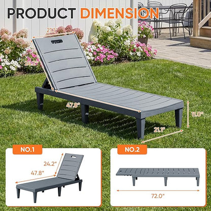 Homall Patio Chaise Lounge Chairs Set of 2, Outdoor Lightweight Lounge Chairs, 5 Position Adjustments Backrest for Outside Pool, Garden, Patio and Beach, Gray