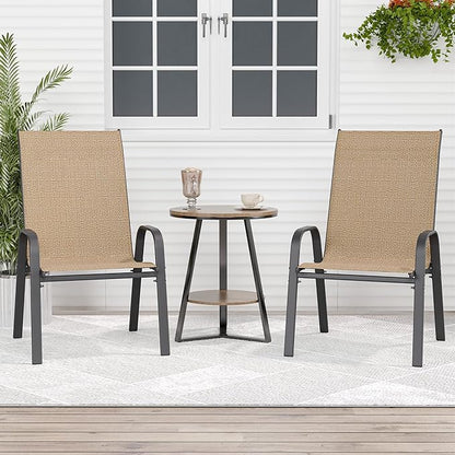 Patio Chairs Set of 2, Outdoor Dining Chairs Stackable for All Weather, Breathable Metal Modern Outside Furniture Chair for Pool Side, Garden, Backyard Deck, Brown