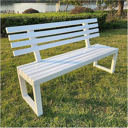 Outdoor Bench for Patio Metal Garden Bench with Armrests Weatherproof Durable Powder Coated Steel Frame Garden or Walking Path Seat for Porch Yard Lawn Deck Lawn Poolsides Park (Color : White, Size