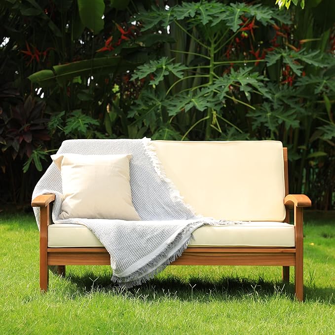 Idzo Laurent 800lbs Capacity Acacia Outdoor Loveseat, FSC Certified 2 Seater Patio Sofa with 3.9in Thick Cushions - Photo 1