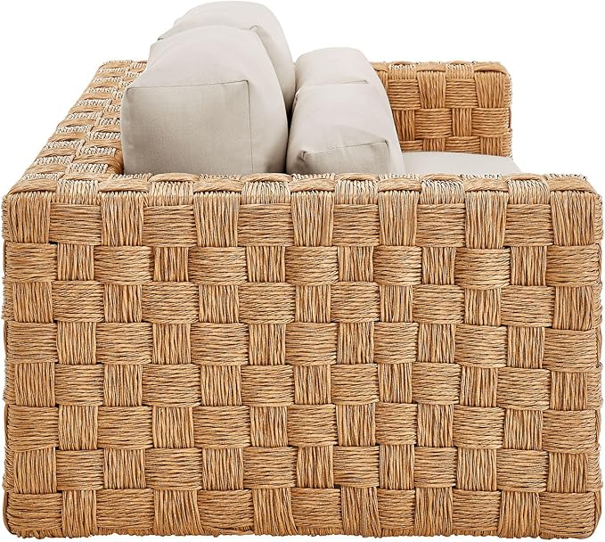 Modway Thames Wicker Rattan Outdoor Loveseat in Natural Light Gray - UV-Resistant Patio Furniture 2-Seater Basket-Weave - Photo 8