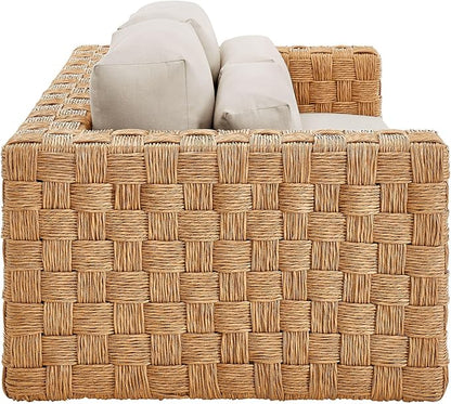 Modway Thames Wicker Rattan Outdoor Loveseat in Natural Light Gray - UV-Resistant Patio Furniture 2-Seater Basket-Weave Sofa Couch - Deep Seat Patio Cushions with 2 Throw Pillows for Backyard, Deck
