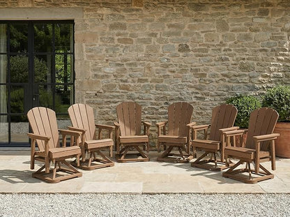 HDPE Swivel Glider Chair Outdoor, Weather Resistant Adirondack Outside Rocking Chair, Wooden Textured Outdoor Swivel Chair Set of 6 for Porch, Balcony, Poolside, Backyard (Teak)