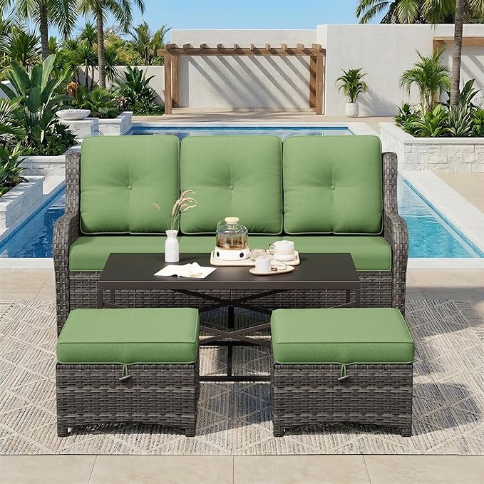 4-Piece Outdoor Couch Set, Includes Wicker Patio Sofa with Thickened Olefin Cushions, High Back and Deep Seating - Photo 9