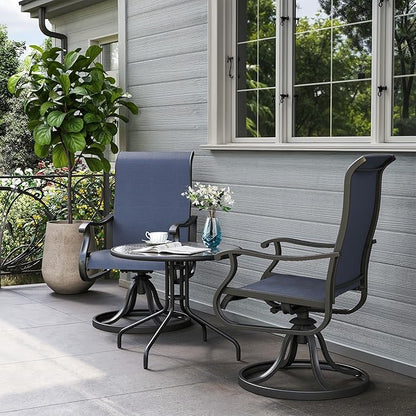 Amopatio Patio Swivel Chairs Set of 2, Outdoor Swivel Rocker Dining Chairs with All Weather Textilene High Back & Metal Frame, for Backyard Deck Lawn Garden, Navy Blue
