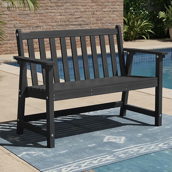 Ciokea 48" Outdoor Bench, HDPE Weatherproof Porch Bench, 2-Person Garden Benches with 550 Lbs - Photo 1