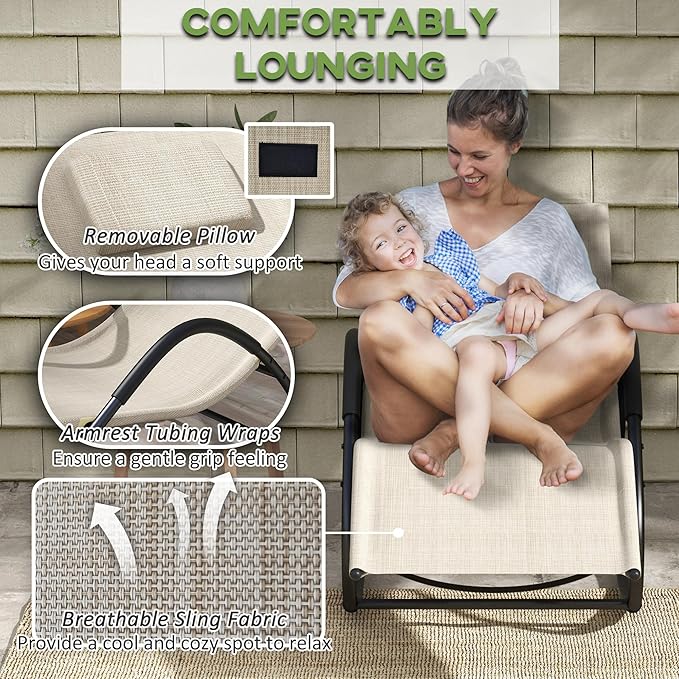 Outsunny Rocking Chair, Zero Gravity Patio Chaise Sun Lounger, Outdoor Rocker, UV Water Resistant, Pillow for Sunbathing - Photo 6