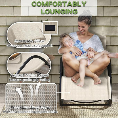Outsunny Rocking Chair, Zero Gravity Patio Chaise Sun Lounger, Outdoor Rocker, UV Water Resistant, Pillow for Sunbathing, Lawn, Garden or Pool, Light Brown