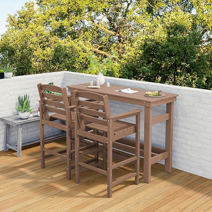 SERWALL Outdoor Bar Set - 4 Adirondack Bar Chairs & Bar Height Table with 1.6" Umbrella Hole, All-Weather HDPE Patio Furniture for Poolside, Backyard, Garden - Brown