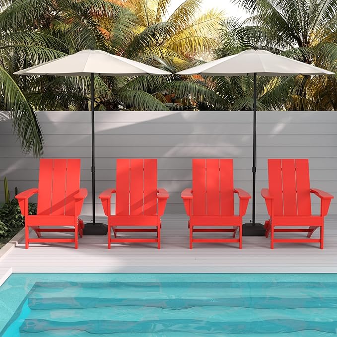 WestinTrends Ashore Modern Outdoor Folding Adirondack Chair (Set of 4), Red