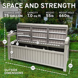 EconoHome 3 Seat Outdoor Storage Bench with Rain Cover - 90 Gallon Capacity - Weatherproof Resin Bench for Patio, Porch - Photo 2