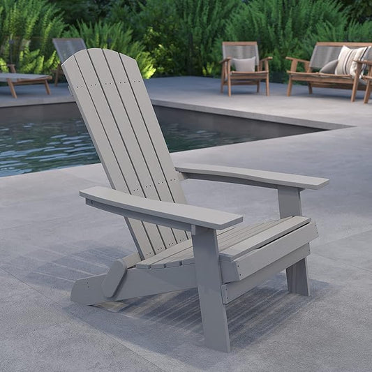 Merrick Lane Riviera Poly Resin Folding Adirondack Lounge Chair - Gray - Indoor/Outdoor - Weather Resistant