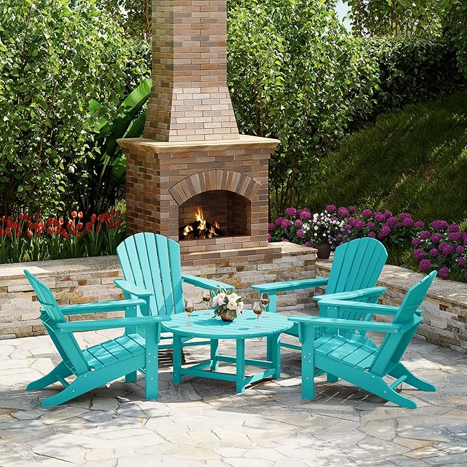 Costaelm Patio Conversation Table, Tatio Accent HDPE Outdoor Weather Resistant, Round Outdoor Porch Balcony Patio Drink Table for Outside, Pool, Backyard, Turquoise