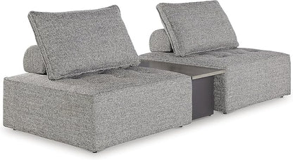 Signature Design by Ashley Bree Zee Straight Contemporary 3-Piece Outdoor Sectional with Tufted Cushion and End Table, Gray