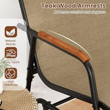 Giantex Patio Glider, 3-Person Swing Gliding Loveseat with Curved Teak Armrests, Fabric Seat, Metal Frame, Load 990lbs - Photo 7