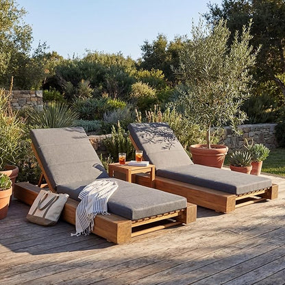 Christopher Knight Home Tory Acacia Wood Chaise Lounge Chair Outdoor Set of 2, Poolside Sun Lounger Recliner, Patio Outdoor Chaise Lounge with Cushions, Adjustable Backrest Lounge Sofa, Grey+Teak