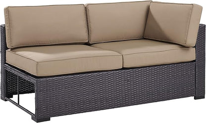 Crosley Furniture Biscayne Outdoor Sectional Loveseat, 2-Person Wicker Patio Couch for Deck, Backyard, Brown with Mocha Cushions