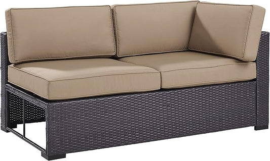 Crosley Furniture Biscayne Outdoor Sectional Loveseat, 2-Person Wicker Patio Couch for Deck, Backyard, Brown with Mocha Cushions