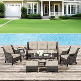 Wicker Patio Furniture Sets, 7 Pieces Outdoor Furniture with Patio Chairs, Outdoor 3-Seater Sofa, Ottoman, Coffee Table - Photo 5