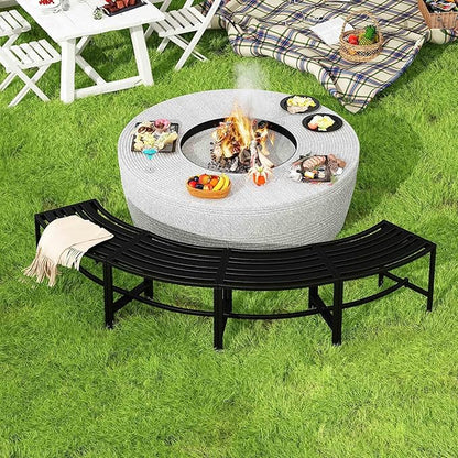 Metal Outdoor Curved Fire Pit Bench Set of 4, Fire Pit Seating Waterproof, Steel Backless Outside Tree Bench for Garden,Patio,Porch,Backyard,Heavy Duty Plant Holder, Style 3, Black