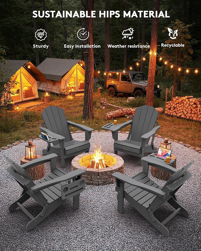 SERWALL Folding Adirondack Chair, Patio Adirondack Chairs with 4 in 1 Cup Holder - Photo 8