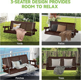 Real Relax Front Porch Swing, Wooden 3 Person Outdoor Hanging Patio Swing Chair with Cup Holders - Photo 9
