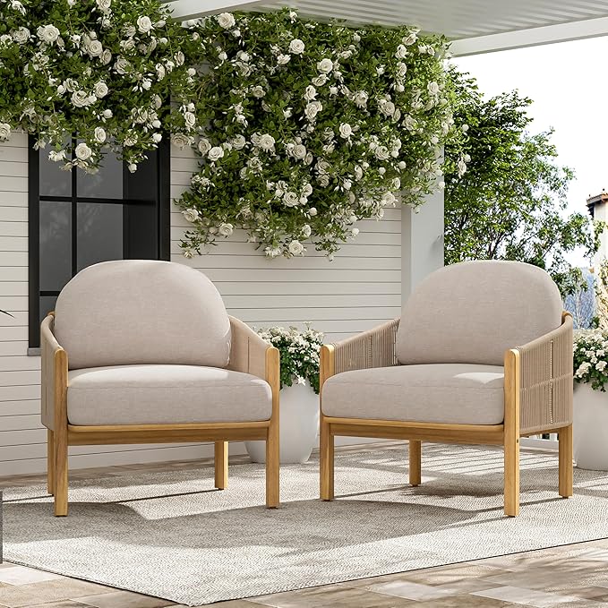 Christopher Knight Home Grotta Acacia Wood Patio Accent Chair Set of 2, Wooden Lounge Chair Outdoor - Photo 1