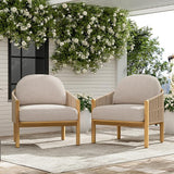Christopher Knight Home Grotta Acacia Wood Patio Accent Chair Set of 2, Wooden Lounge Chair Outdoor - Photo 1