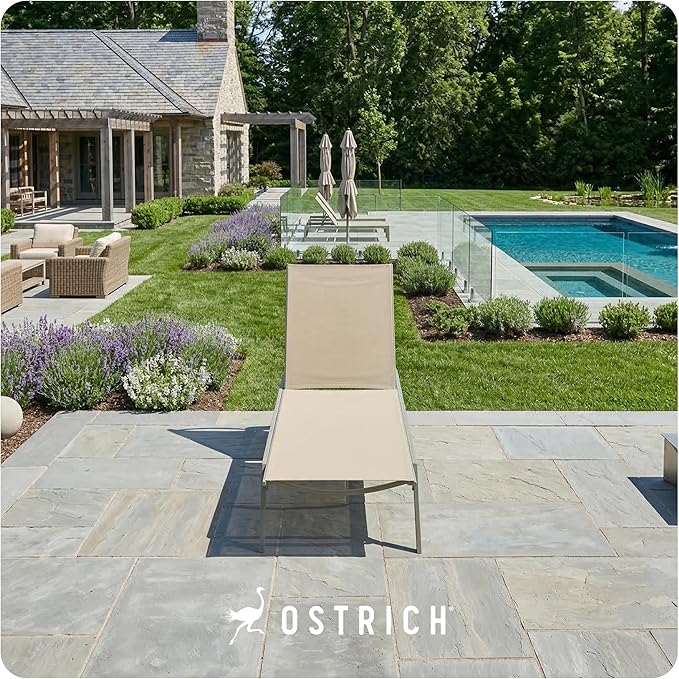 Ostrich Princeton Chaise Lounge Reading Tanning Lawn Chair, Outdoor Furniture for Pool, Beach, Patio, Backyard, and Deck, Tan/Taupe, 2 Pack