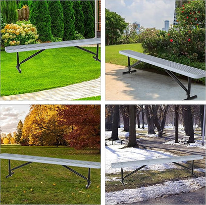 8 Feet Outdoor Steel Bench, Gray Heavy Duty Metal Park Bench for Outside, Weatherproof Dock Bench, 96" L Commercial Benches Mesh Bench for Shopping Mall, Store, Lawn, Park, Patio, Deck, Garden