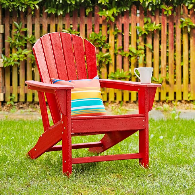 Glitzhome JK89002R Outdoor Adirondack Chairs for Yard, Patio, Garden, Lawn, Red