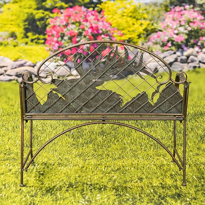 Classic Iron Garden Bench with Nature Scenery (Caribou Backrest in Bronze)