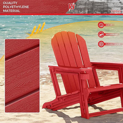 Costaelm Tool-Free Assembly Outdoor Patio HDPE Plastic Adirondack Chair with Cup Holder, Red
