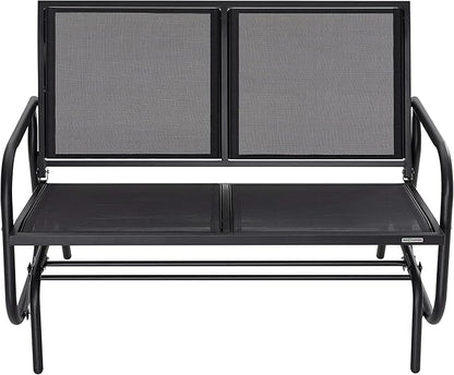 NUU GARDEN 2 Seats Outdoor Glider Bench Patio Glider Swing Chair with Powder Coated Steel Frame and Breathable Seat Fabric Outdoor Loveseat, Black
