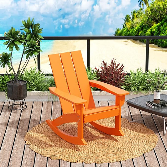 WO WESTIN OUTDOOR HDPE Shoreside Modern Rocking Poly Adirondack Chair,Orange