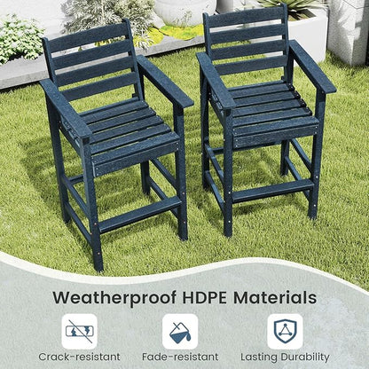 Giantex 29” Bar Stools Set of 4, HDPE Barstools w/Back, Armrests & Footrests, Max Load 330Lbs, Counter Height Bar Stools, Adirondack Chair for Patio Balcony Outdoor Bistro Set, Navy