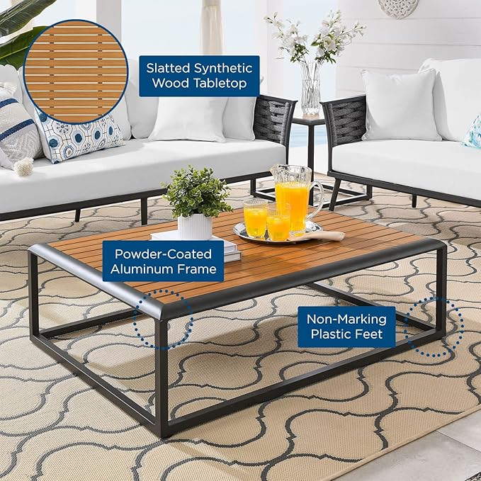 Modway Stance Outdoor Patio Contemporary Modern Wood Grain Aluminum Coffee Table in Gray Natural
