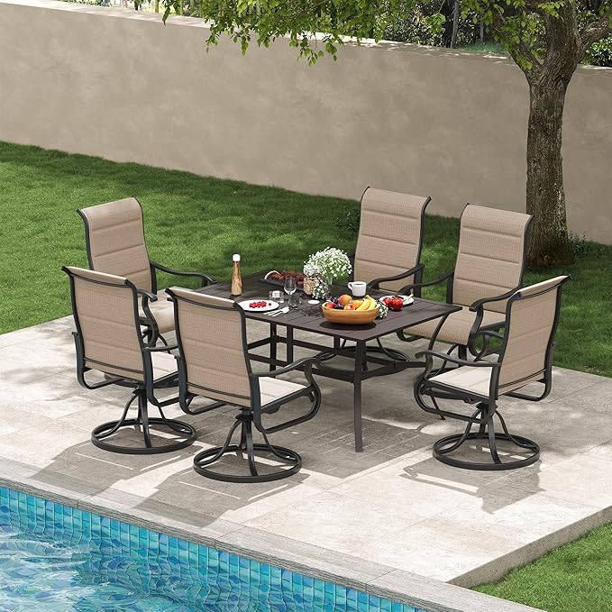 Amopatio Padded Patio Swivel Chairs Set of 6, Outdoor Dining Chairs with Ultra Soft Textilene High Back Seat & Metal Rocker Frame, for Backyard Deck Lawn Garden, Brown