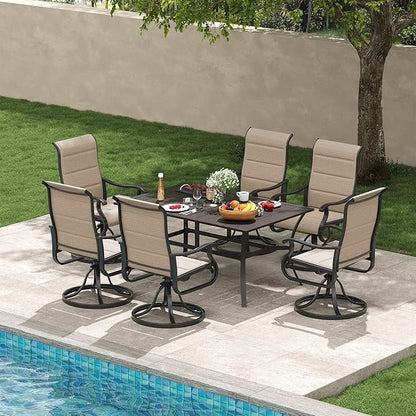 Amopatio Padded Patio Swivel Chairs Set of 4, Outdoor Dining Chairs with Ultra Soft Textilene High Back Seat & Metal Rocker Frame, for Backyard Deck Lawn Garden, Brown